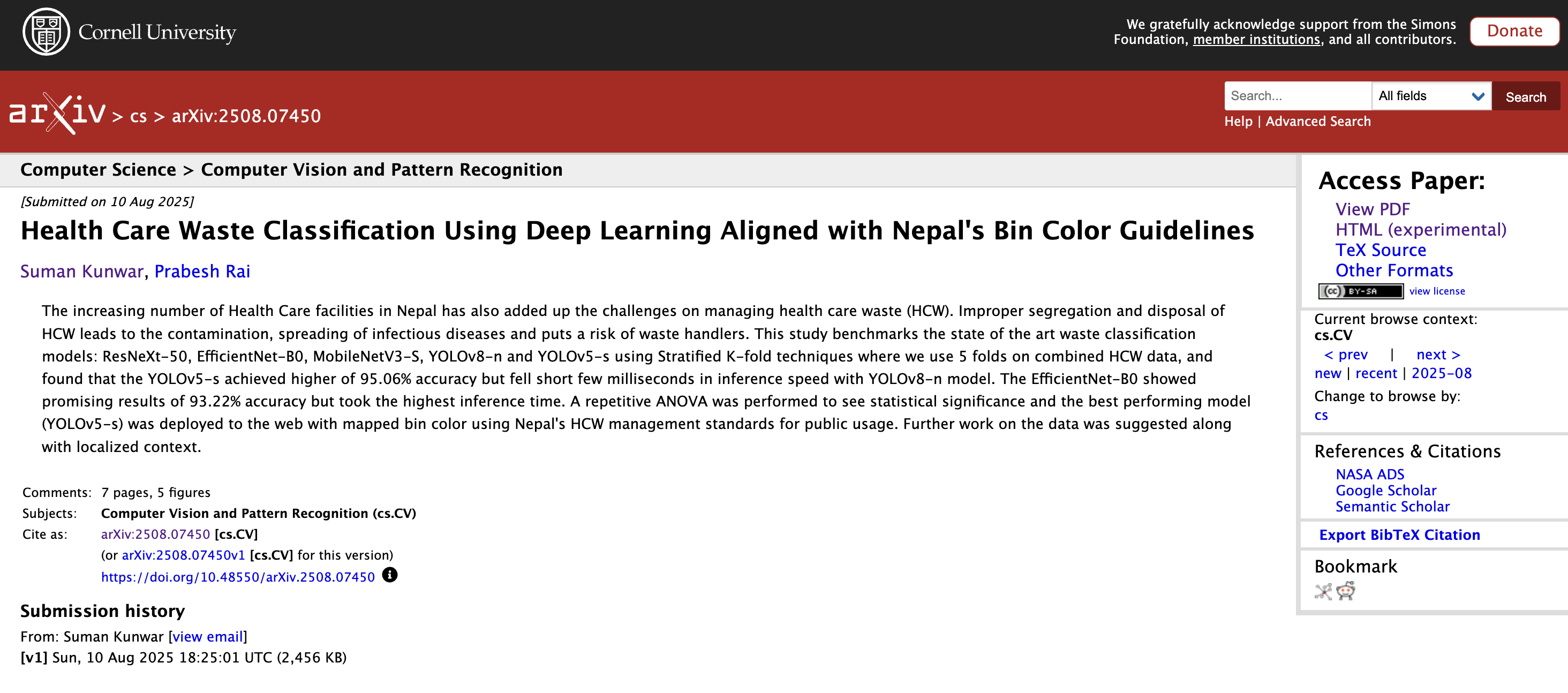 Health Care Waste Classification Using Deep Learning Aligned with Nepal's Bin Color Guidelines