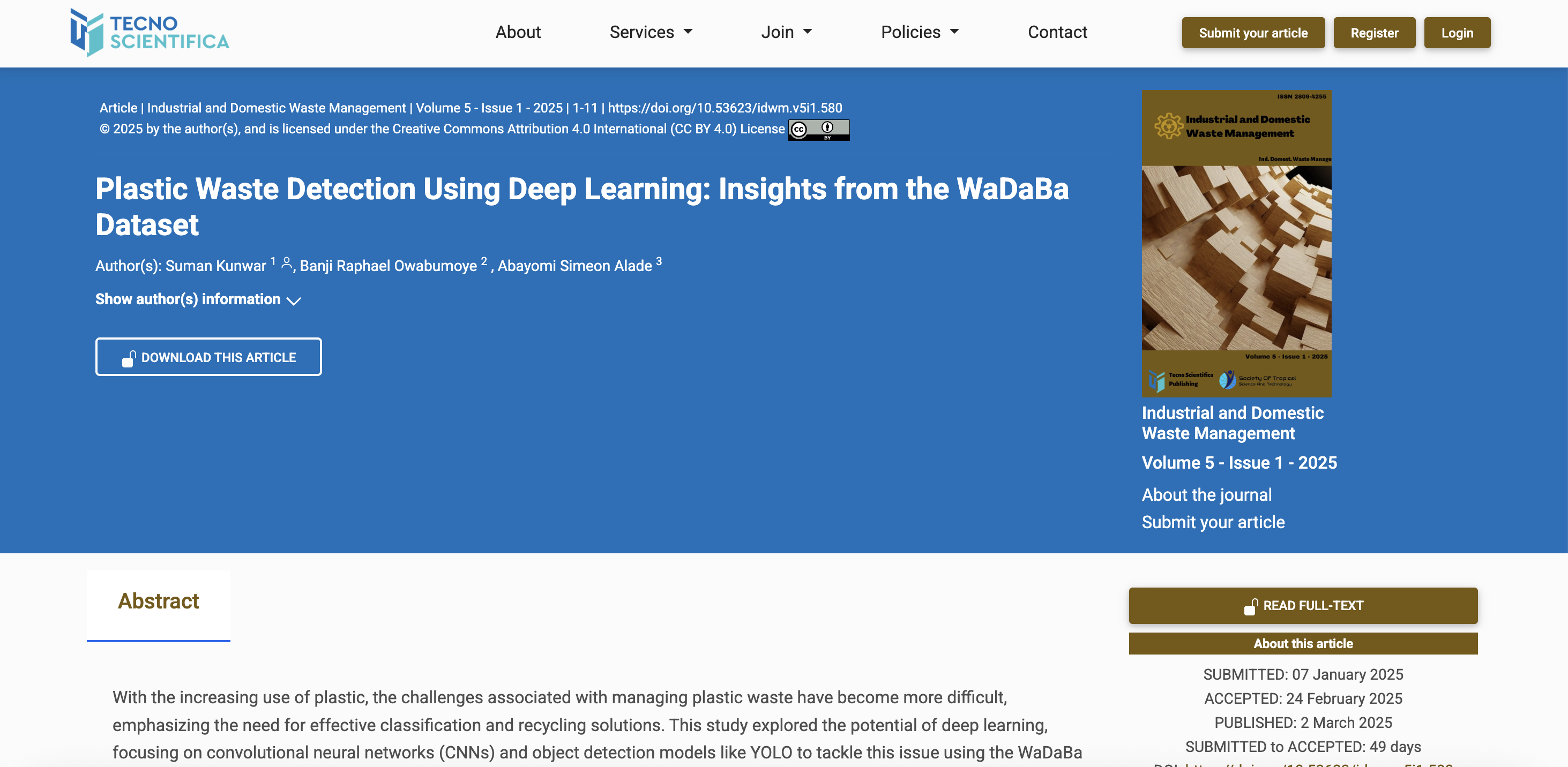 Plastic Waste Detection Using Deep Learning: Insights from the WaDaBa Dataset